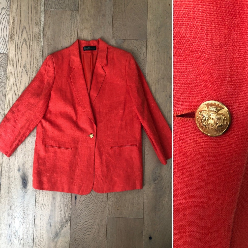 Harve Bernard blood orange Linen single breasted one button Blazer